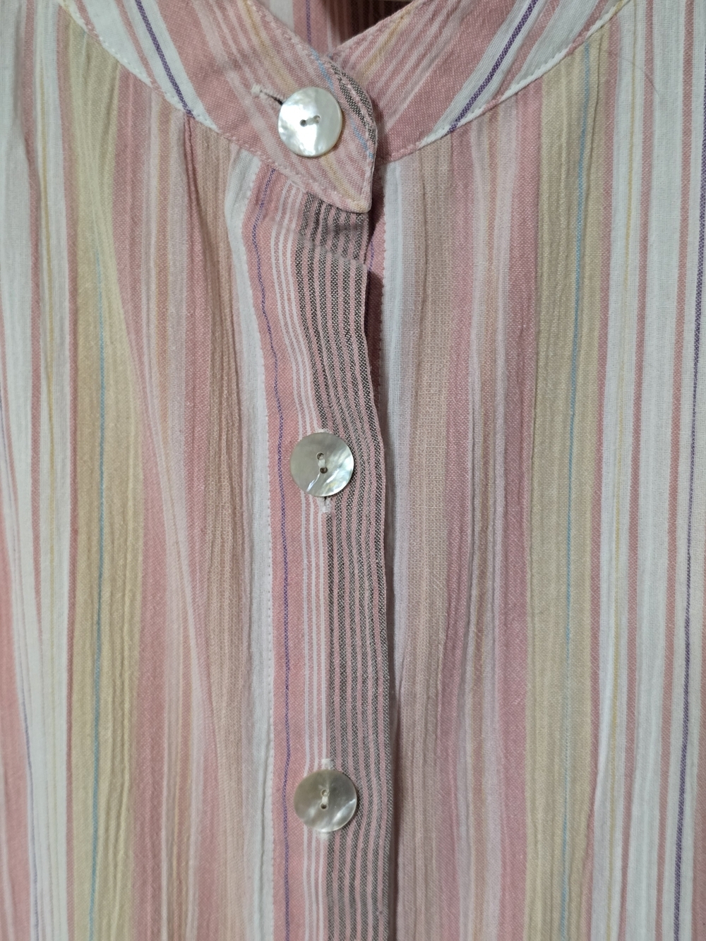 TravelSmith Pink & Cream Striped Mandarin-Collar Blouse - Picture 3 of 7